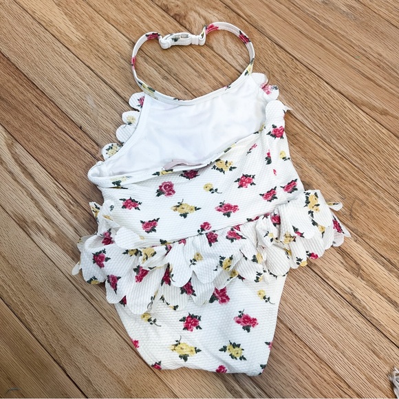 Mila and Emma One Piece Swimsuit White Ruffle Waist Floral - Picture 3 of 6